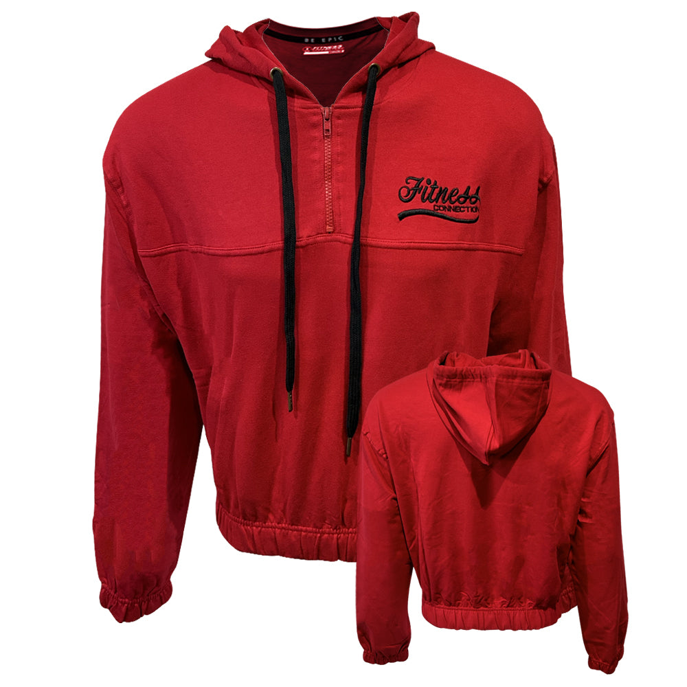 Red Ruched Crop Hoodie